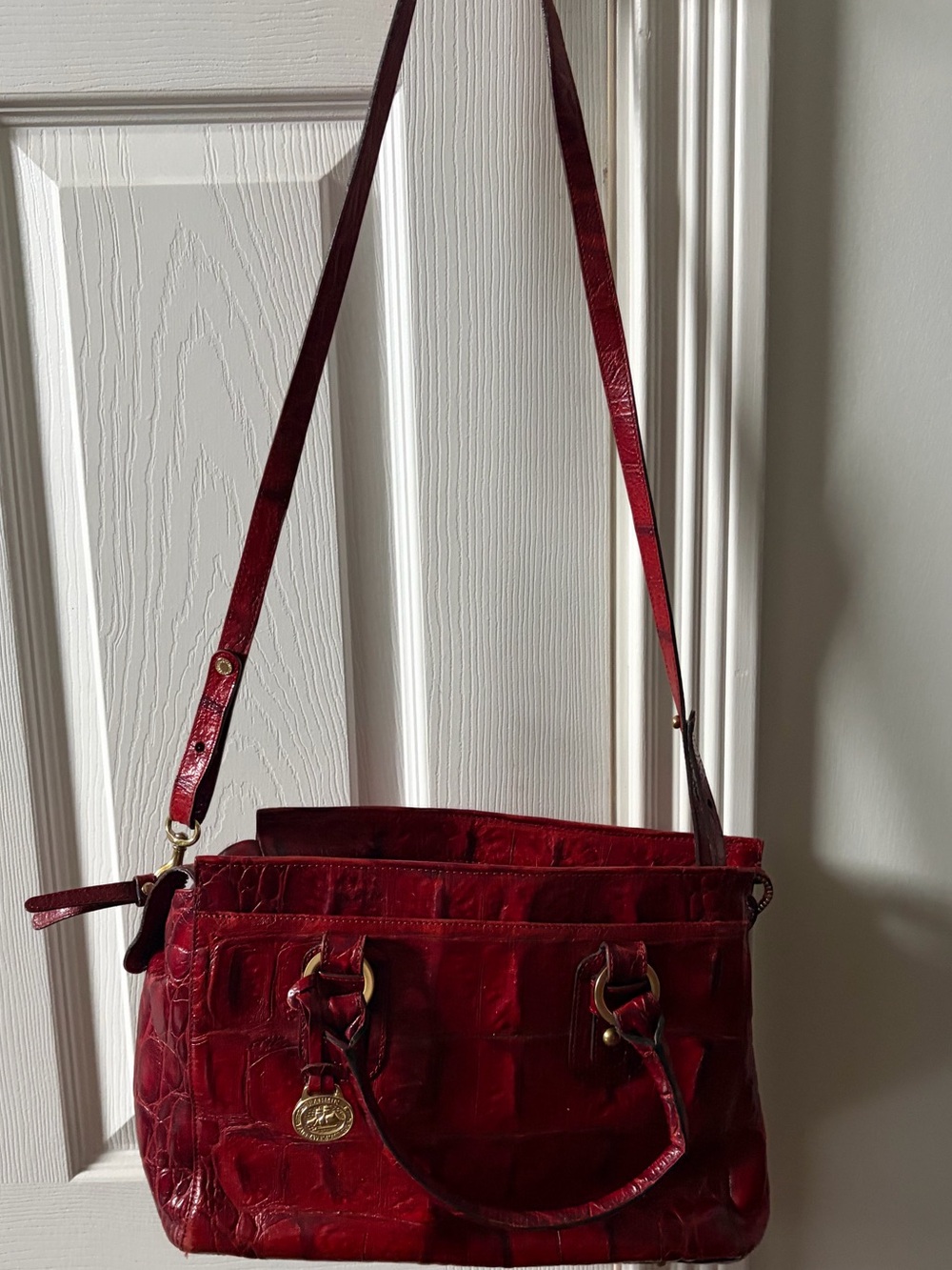 Brahmin Red Croc-Embossed Shoulder Bag with Gold Hardware